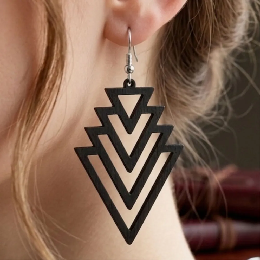 Geometric Chevron Tiered Earrings — DXF linework preview