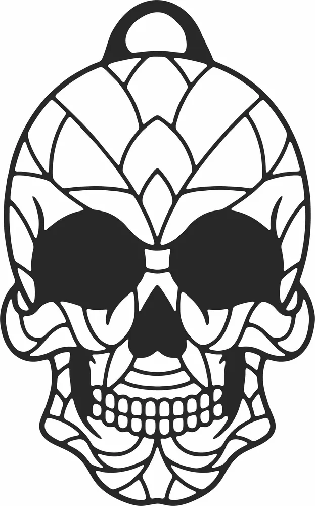 Geometric Mandala Skull Pendant Charm Silhouette — DXF linework preview