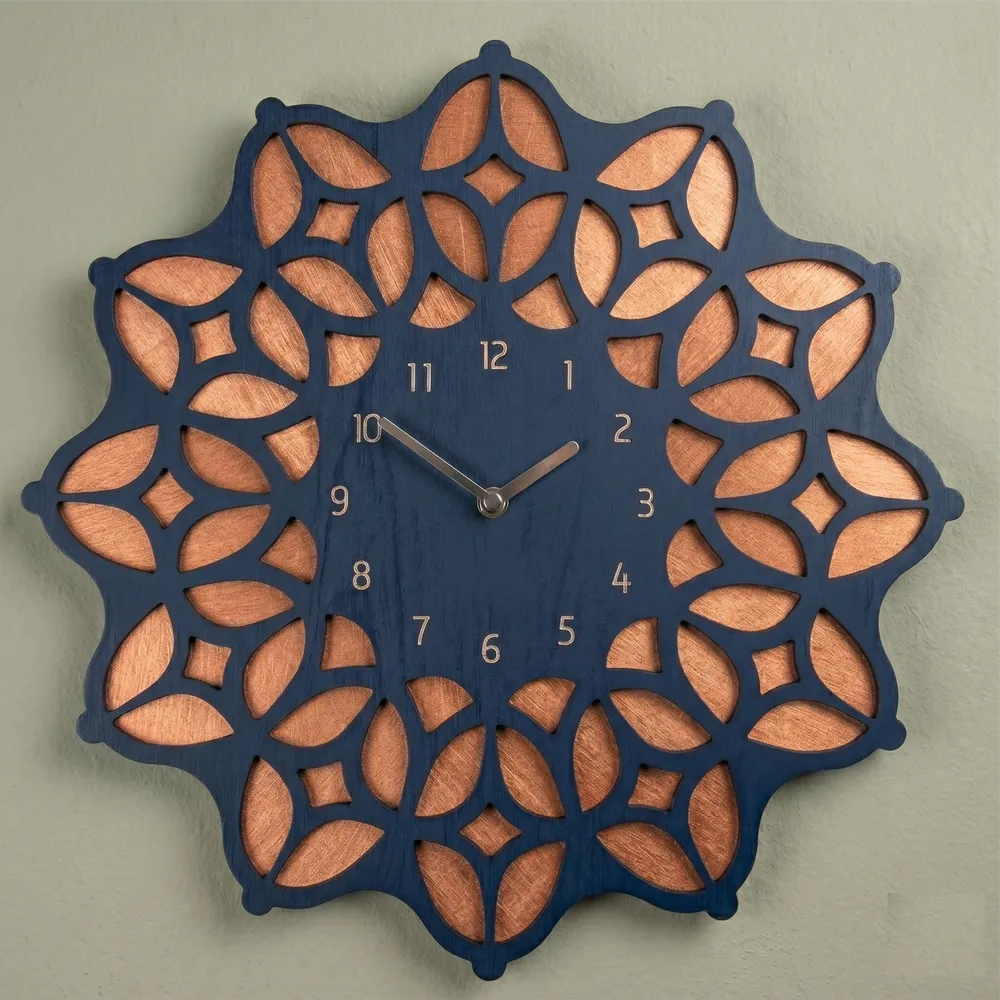 Geometric Mandala Wooden Wall Clock — full DXF linework preview