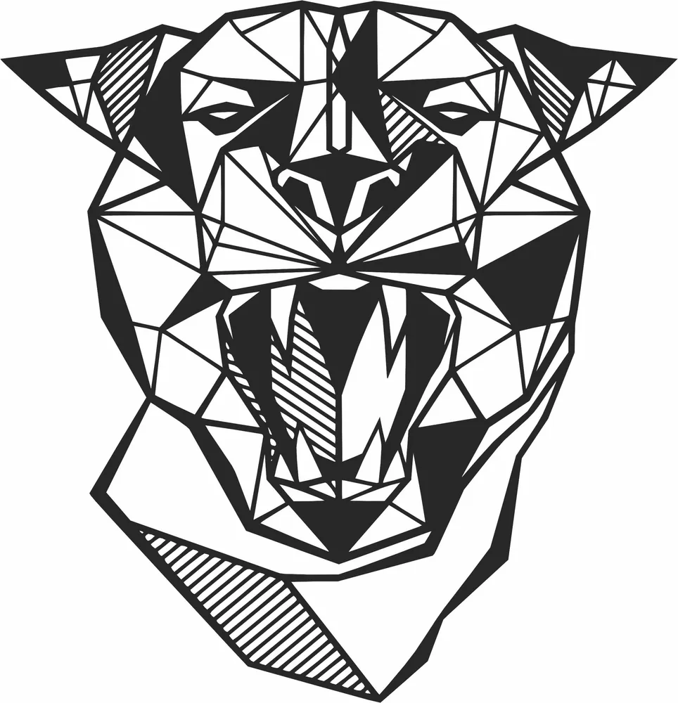 Geometric Roaring Panther Panthera Head Polygonal Line Art — DXF linework preview