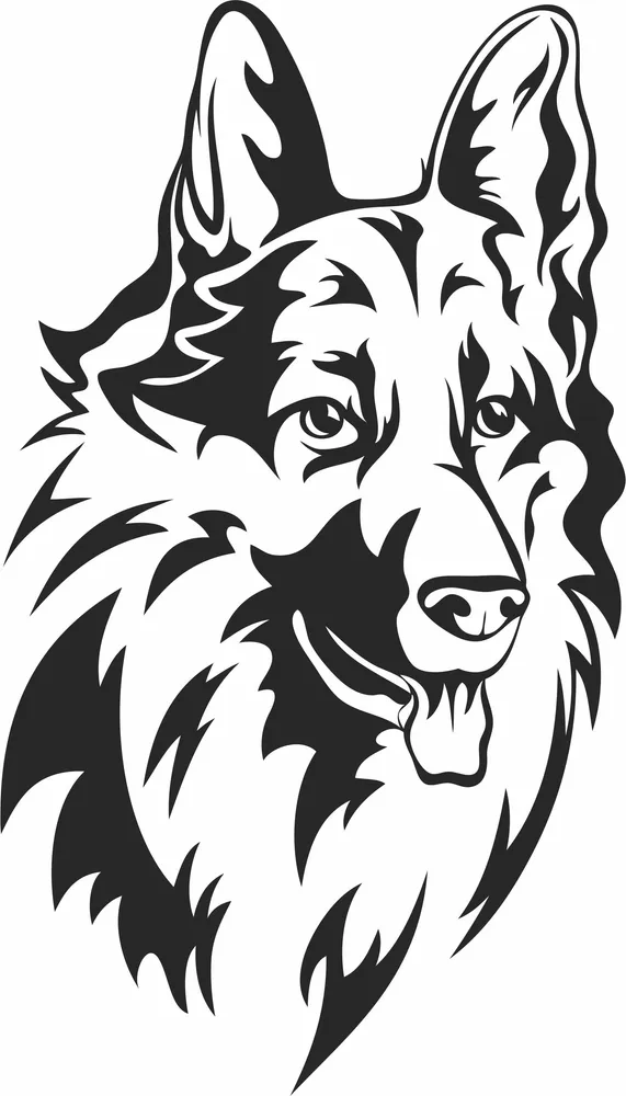 German Shepherd Dog Stencil Wall Art — full DXF linework preview