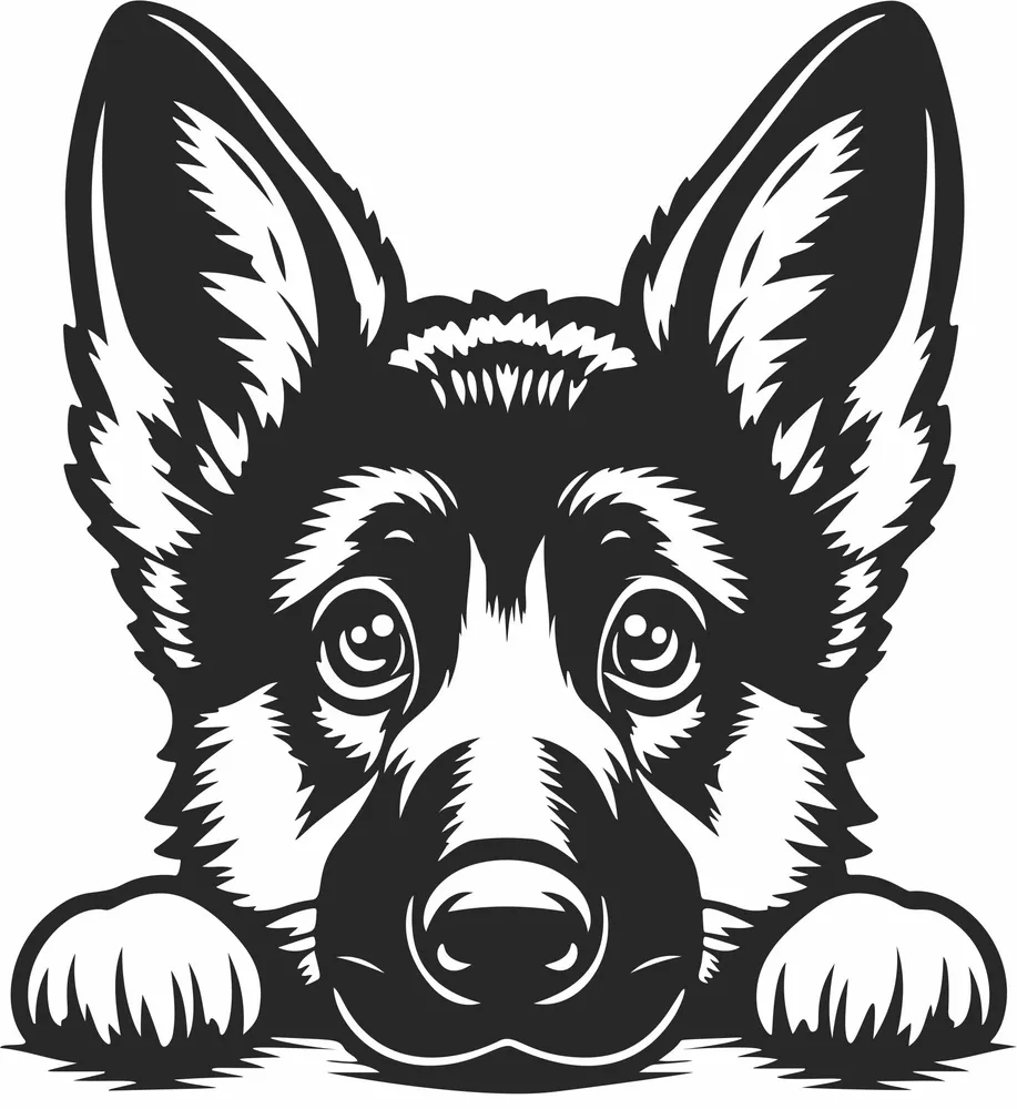 German Shepherd Puppy Dog Clipart — full DXF linework preview