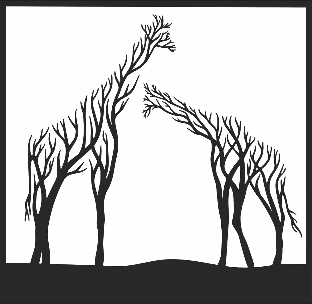 Giraffes Tree Branches Clipart — full DXF linework preview