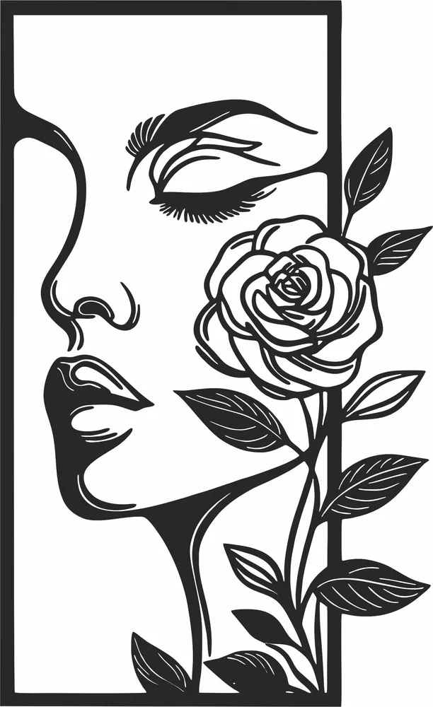 Girl Rose Line Clipart — full DXF linework preview
