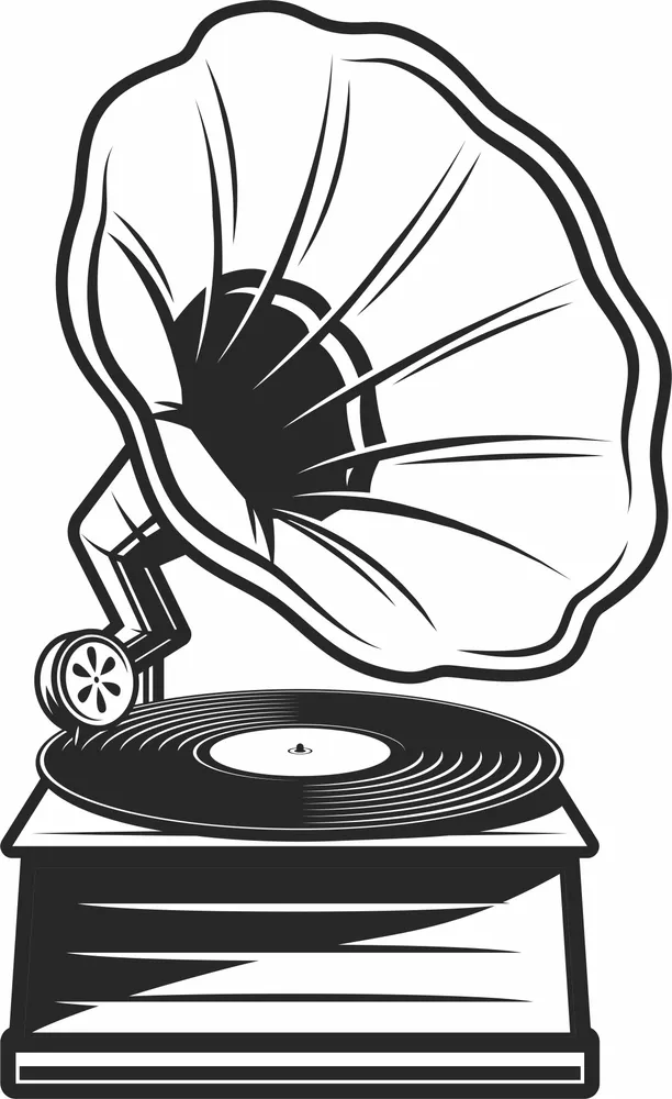 Gramophone Retro Record Clipart — full DXF linework preview