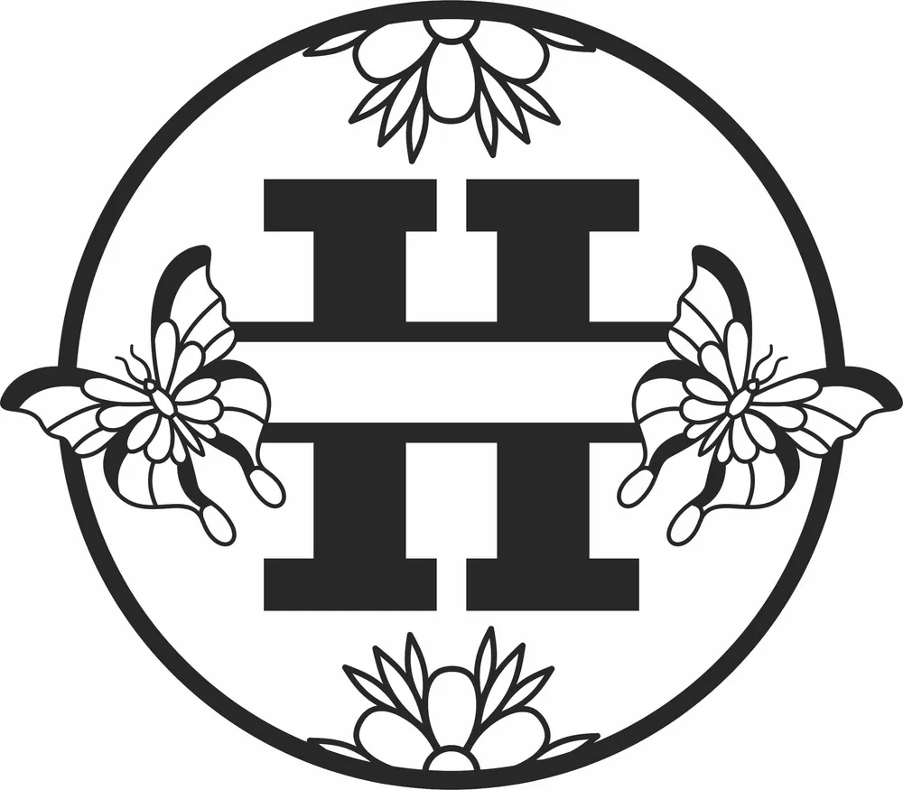 H Butterfly Split Monogram — full DXF linework preview
