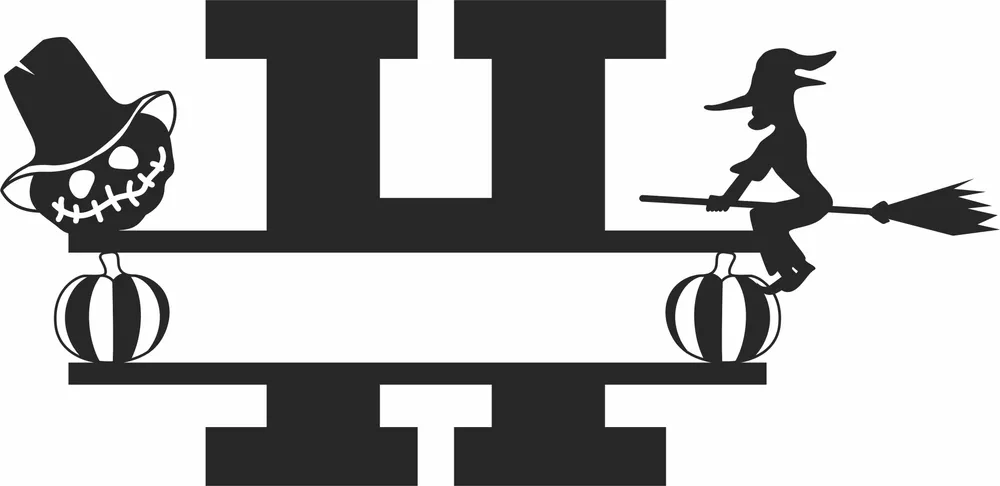 H Halloween Split Monogram — full DXF linework preview