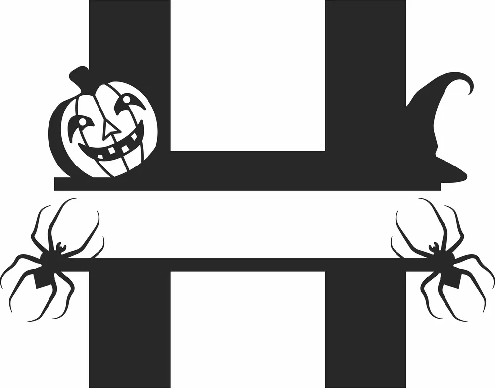 H Halloween Split Monogram — full DXF linework preview