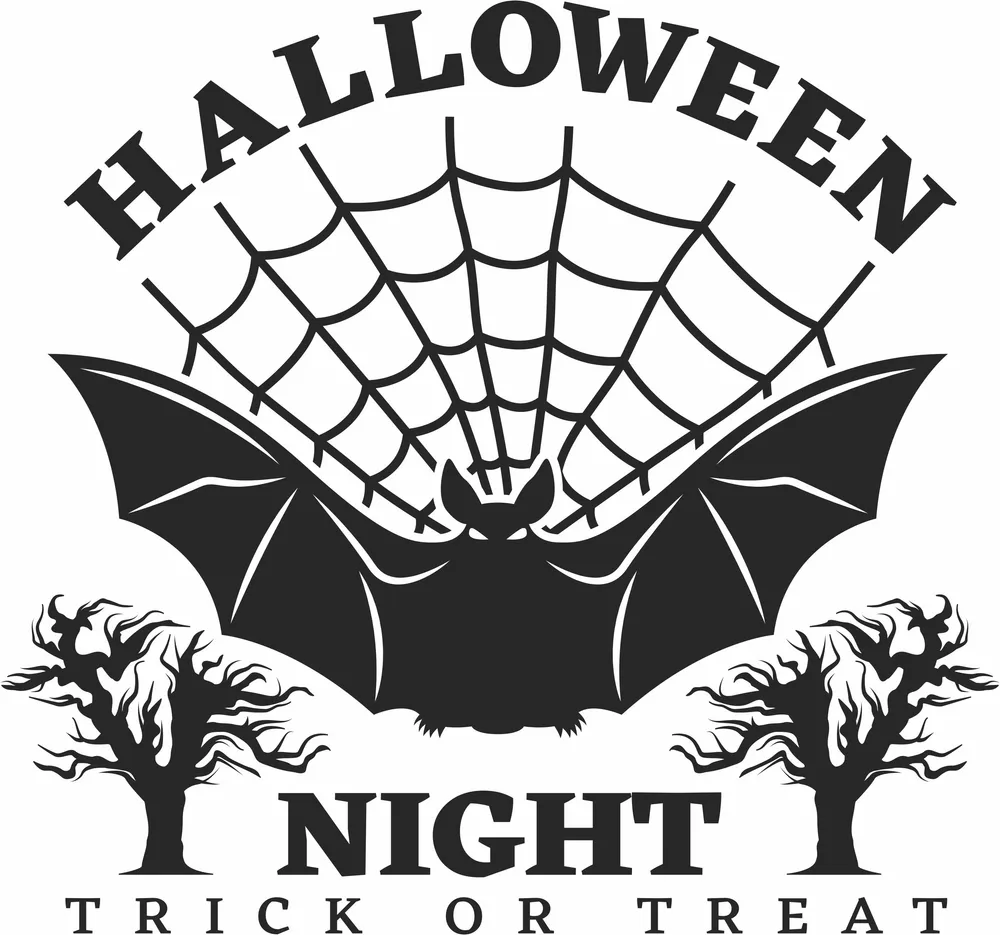 Halloween Bat Trick Or Treat Clipart — full DXF linework preview
