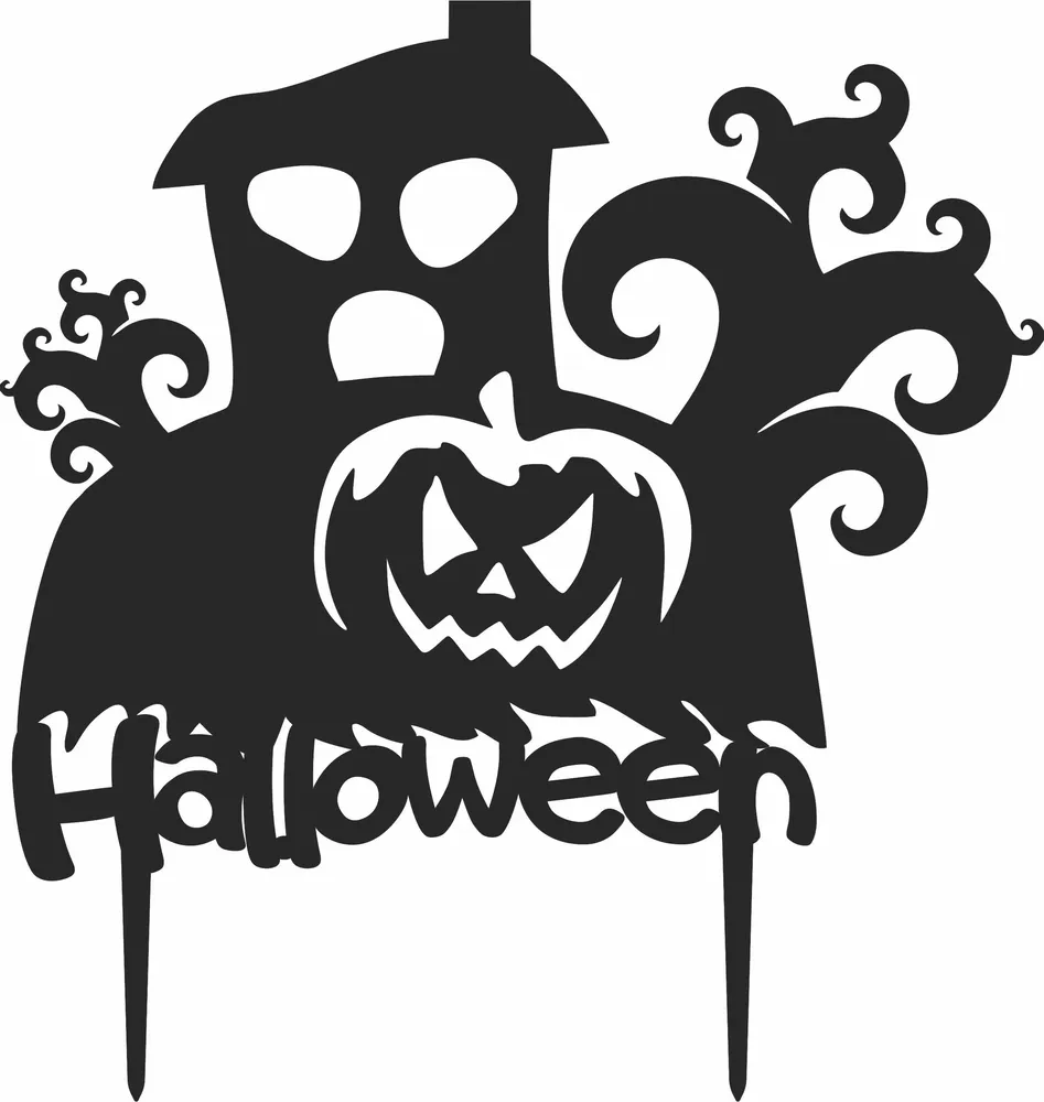Halloween Boo Stake Clipart — full DXF linework preview