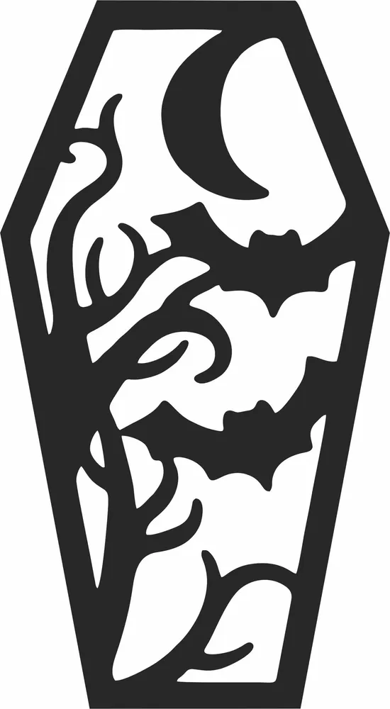 Halloween Coffin Wall Art — full DXF linework preview