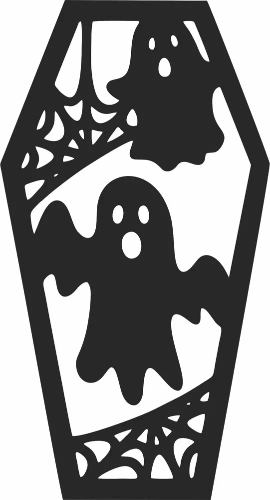 Halloween Ghost Coffin Wall Art — DXF linework preview