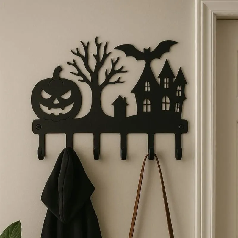 Halloween Haunted House Coat Rack — DXF linework preview