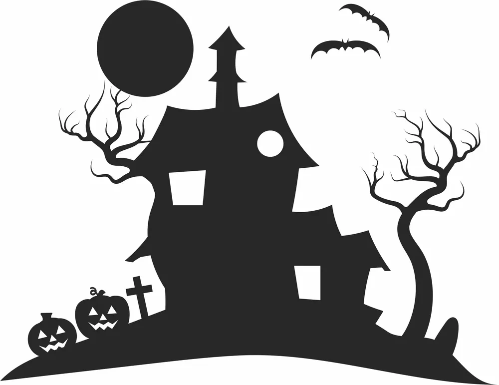 Halloween House Gost Scary Clipart — DXF linework preview