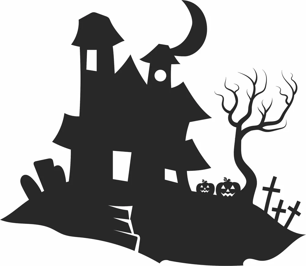 Halloween House Gost Scary Clipart — DXF linework preview