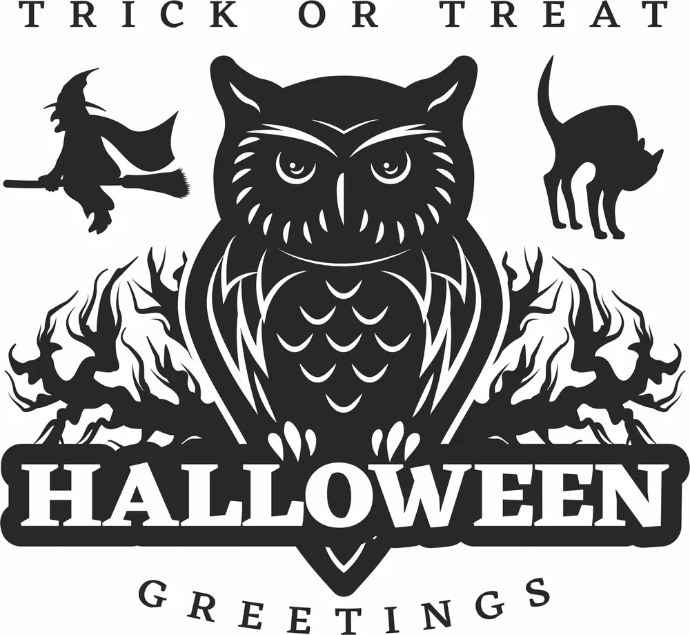 Halloween Owl Trick Or Treat Clipart — DXF linework preview