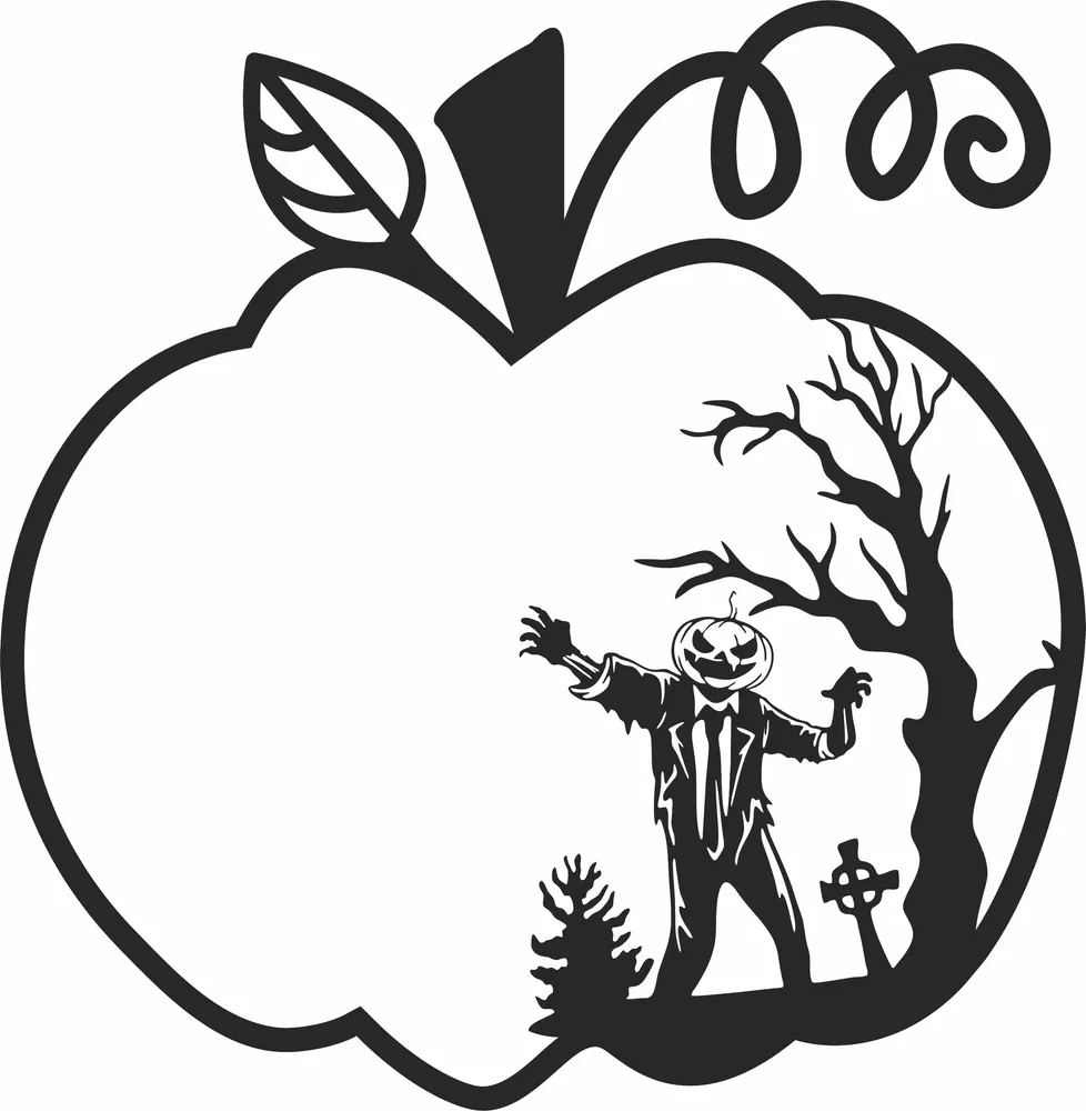 Halloween Pumpkin Cemetry Scene Clipart — full DXF linework preview