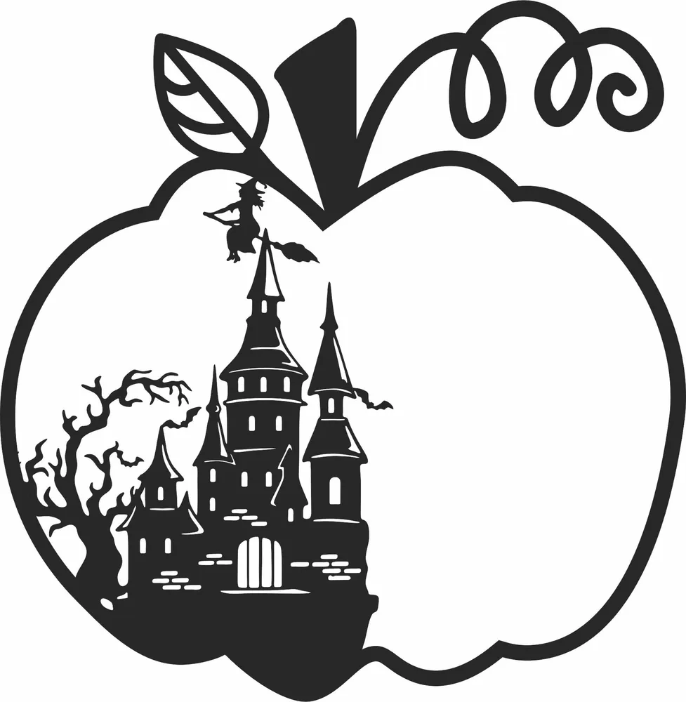Halloween Pumpkin Haunted House Clipart — DXF linework preview