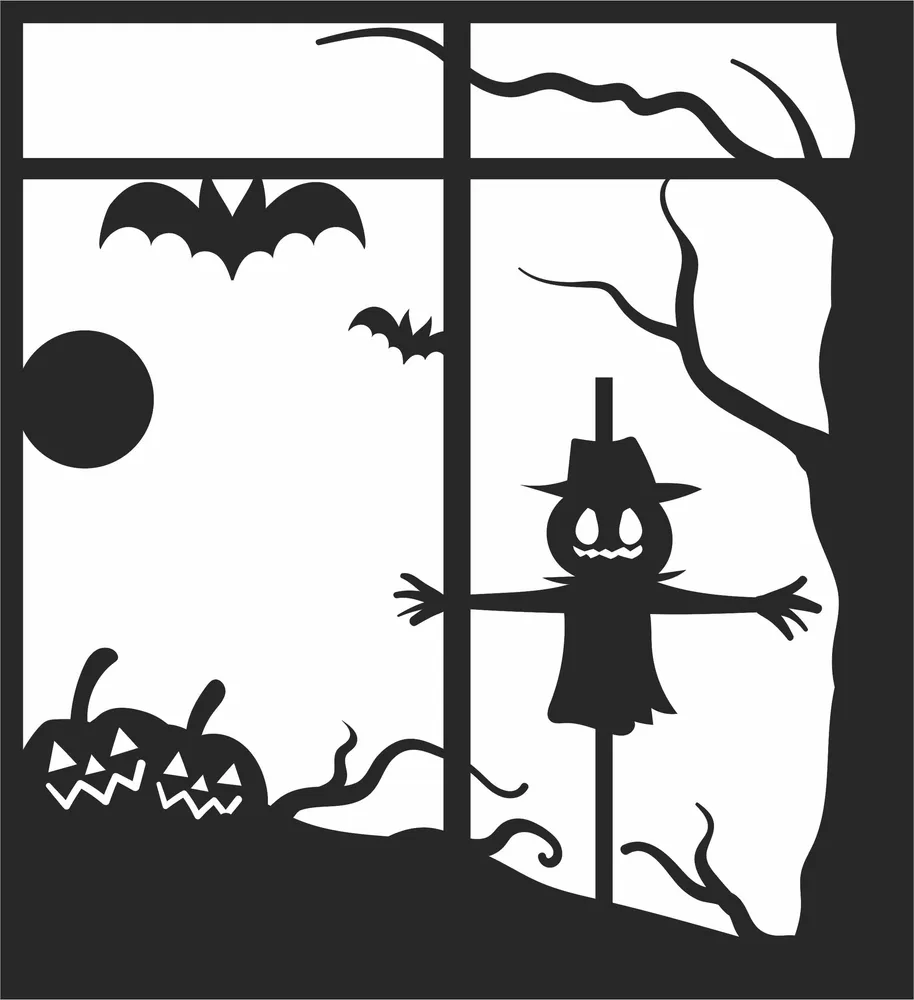Halloween Pumpkins Scary Scene Clipart — full DXF linework preview