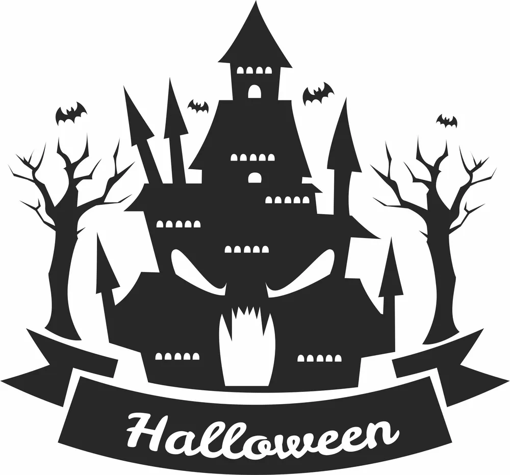 Halloween Scary House Clipart — full DXF linework preview