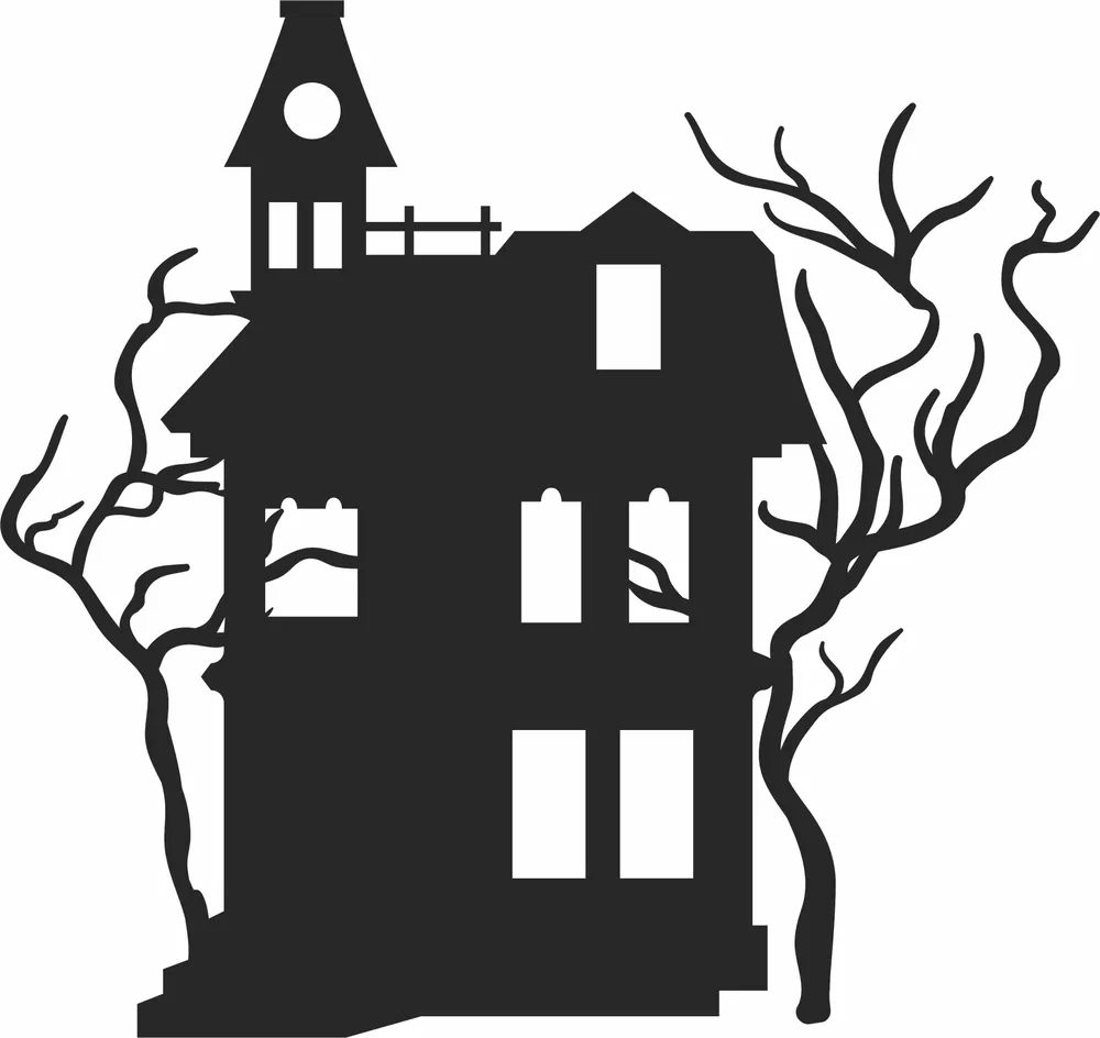 Halloween Scary House Wall Art — full DXF linework preview
