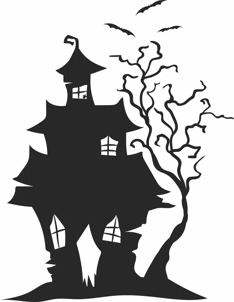 Halloween Scary House Wall Art — full DXF linework preview