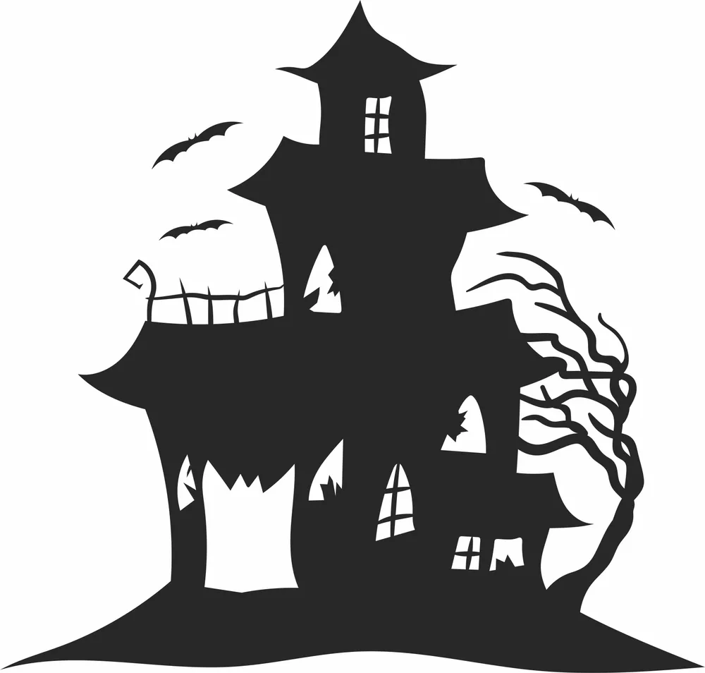 Halloween Scary House Wall Art — full DXF linework preview
