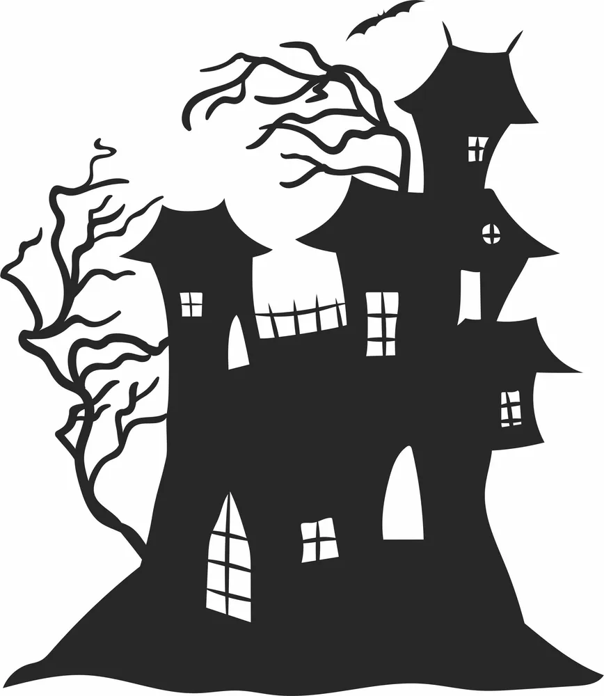 Halloween Scary House Wall Art — full DXF linework preview