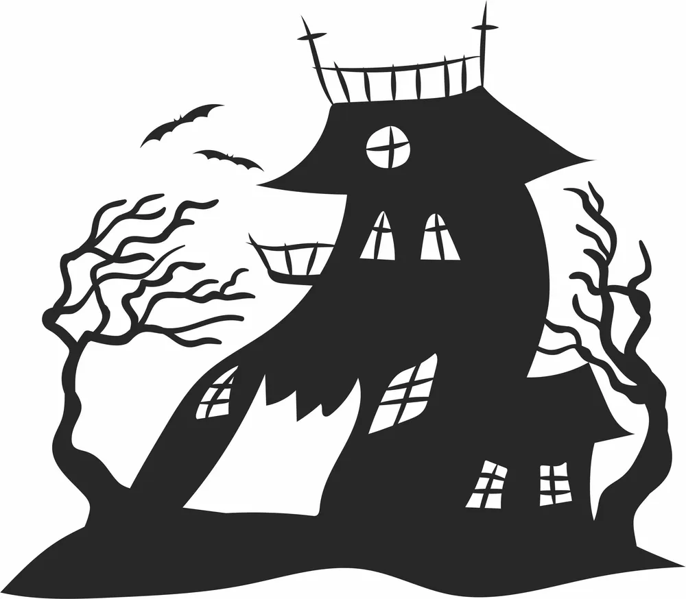 Halloween Scary House Wall Art — full DXF linework preview