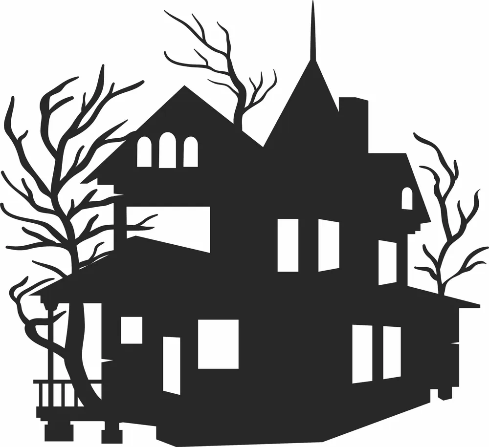 Halloween Scary House Wall Art — full DXF linework preview