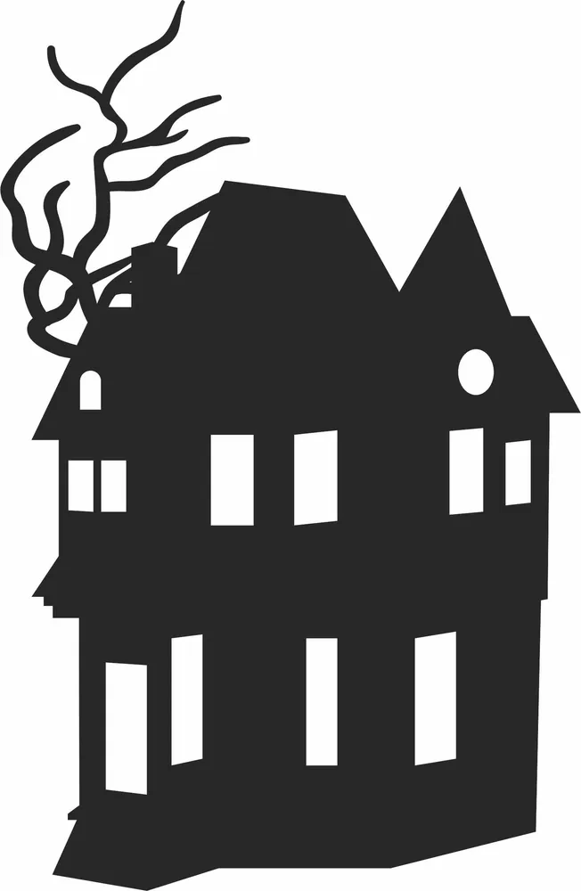 Halloween Scary House Wall Art — full DXF linework preview