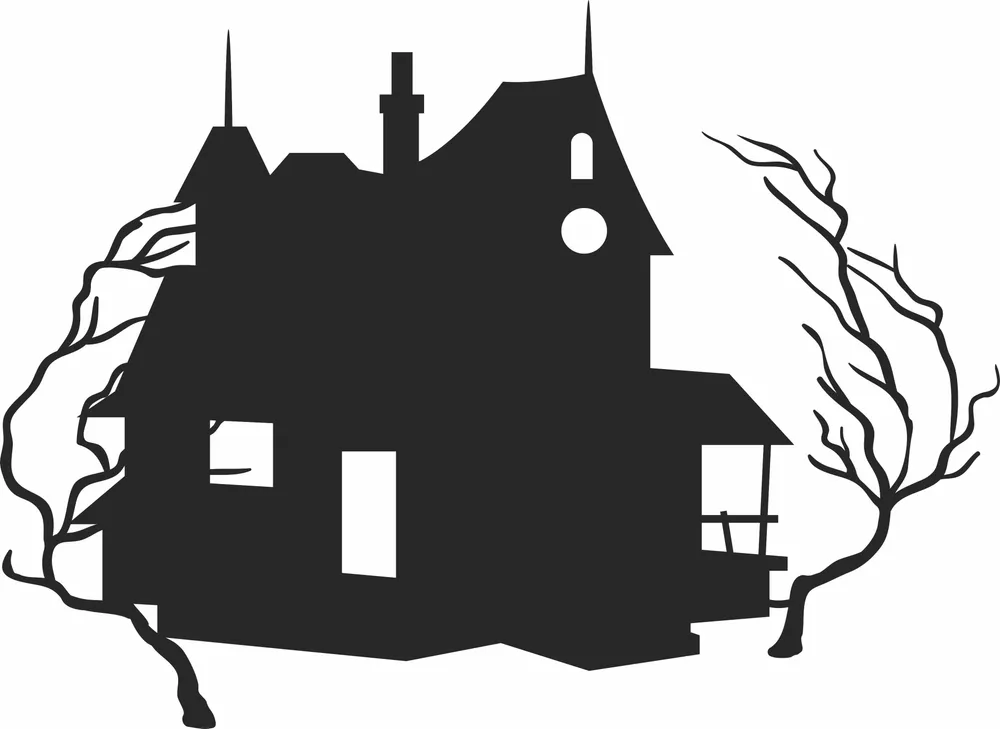 Halloween Scary House Wall Art — full DXF linework preview