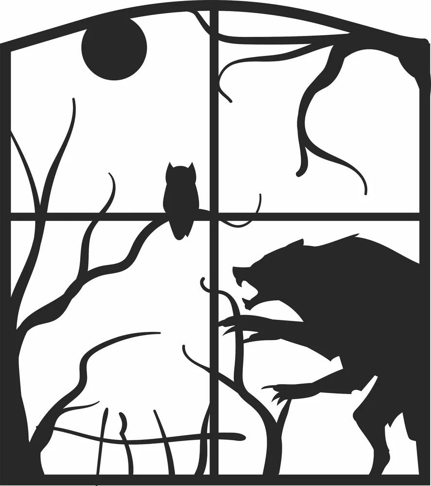 Halloween Scary Scene Clipart — full DXF linework preview