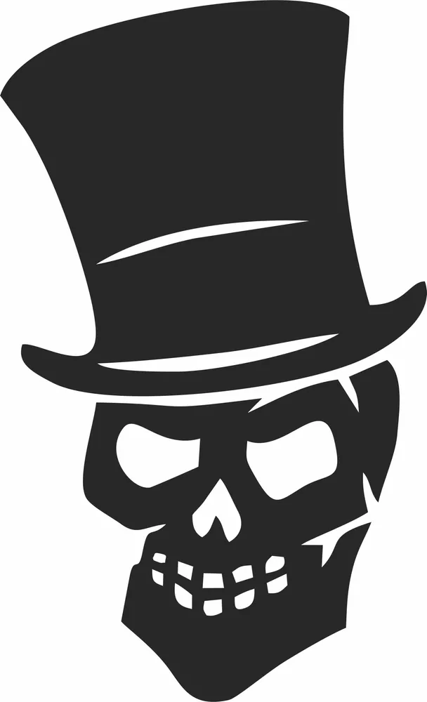 Halloween Skull Wearing Hat Clipart — full DXF linework preview