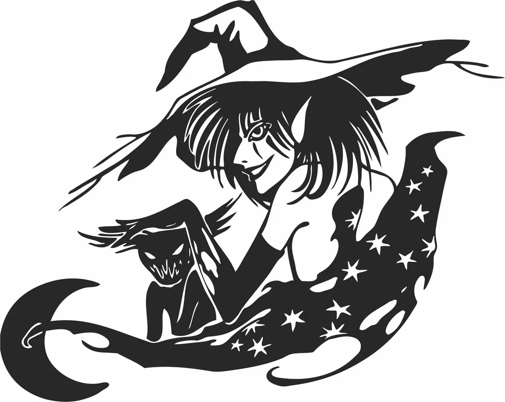 Halloween Witch Clipart — full DXF linework preview