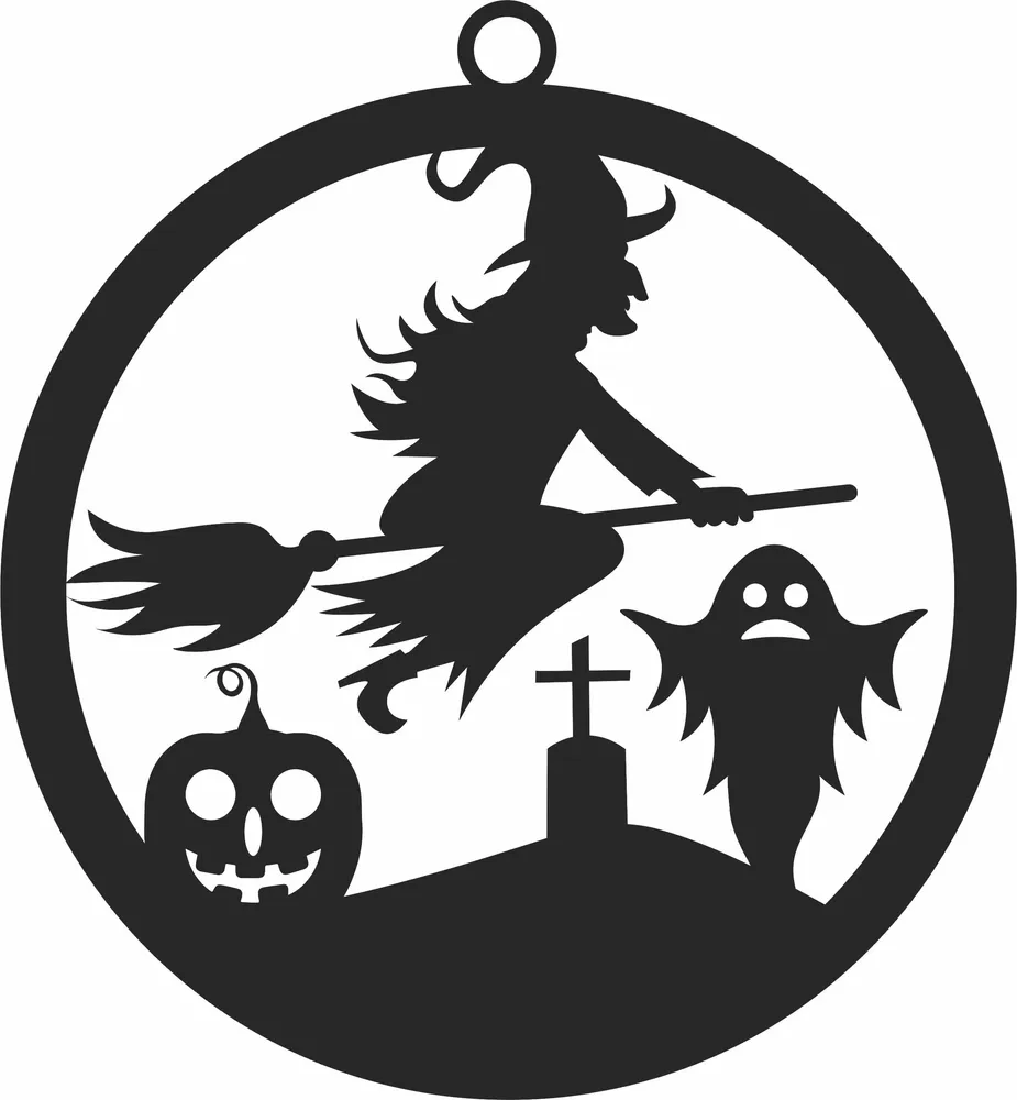 Halloween Witch Ornament — full DXF linework preview