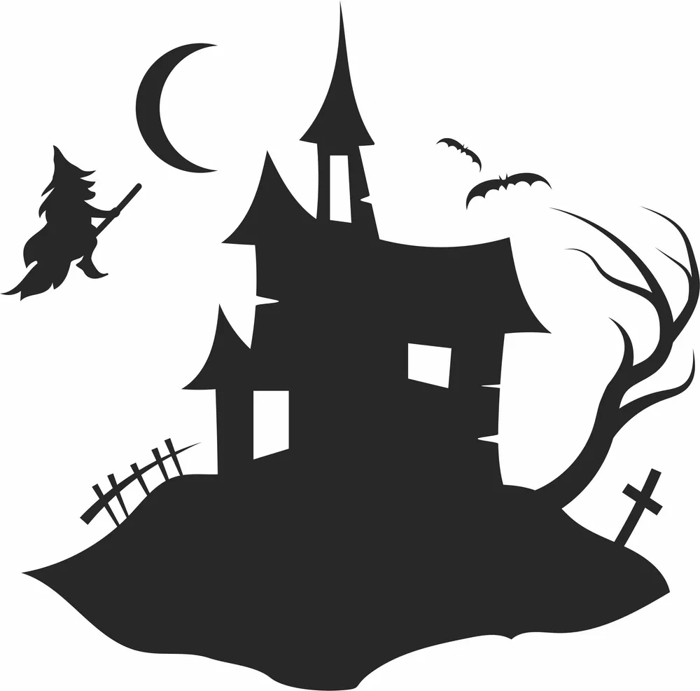 Halloween Witch Scary House Clipart — full DXF linework preview