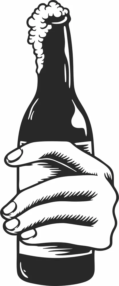 Hand Holding Beer Bottle Clipart — full DXF linework preview