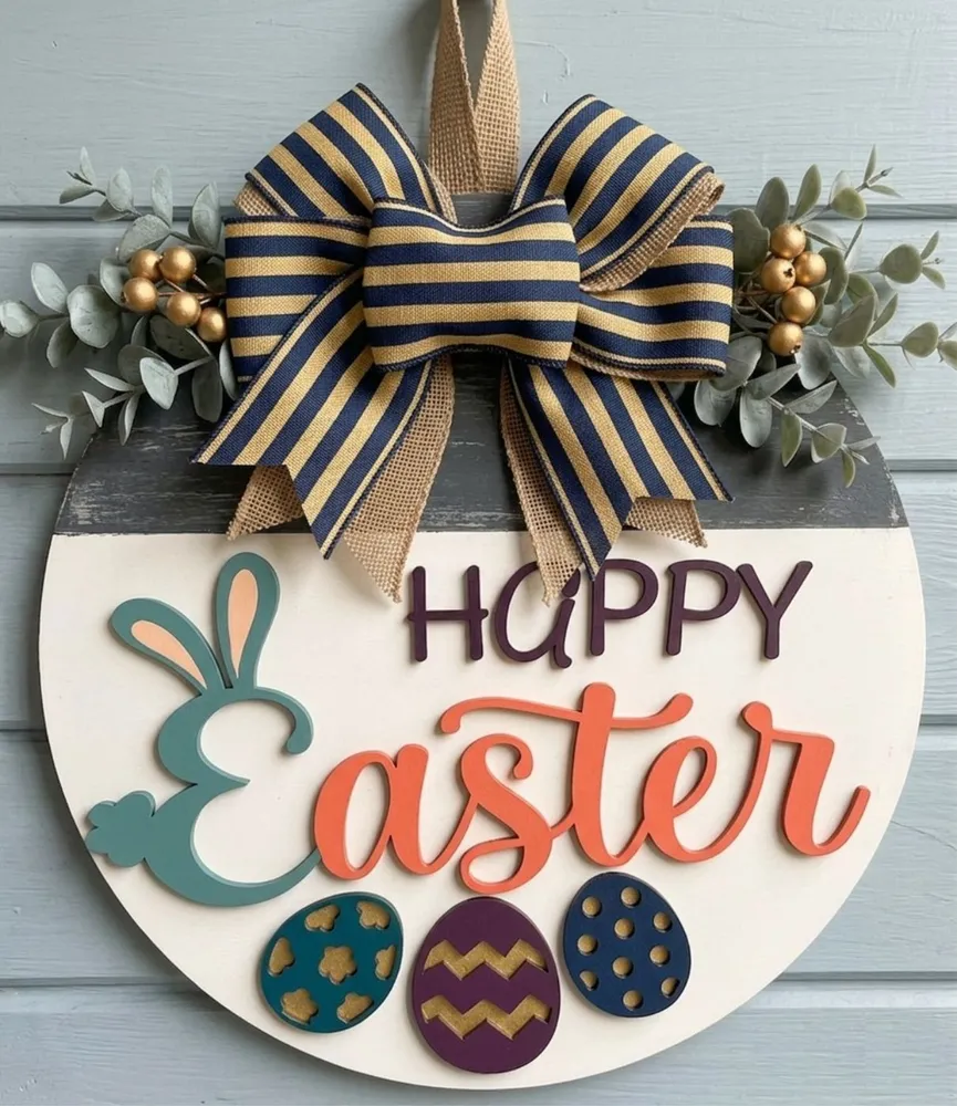 Happy Easter Door Hanger — DXF linework preview
