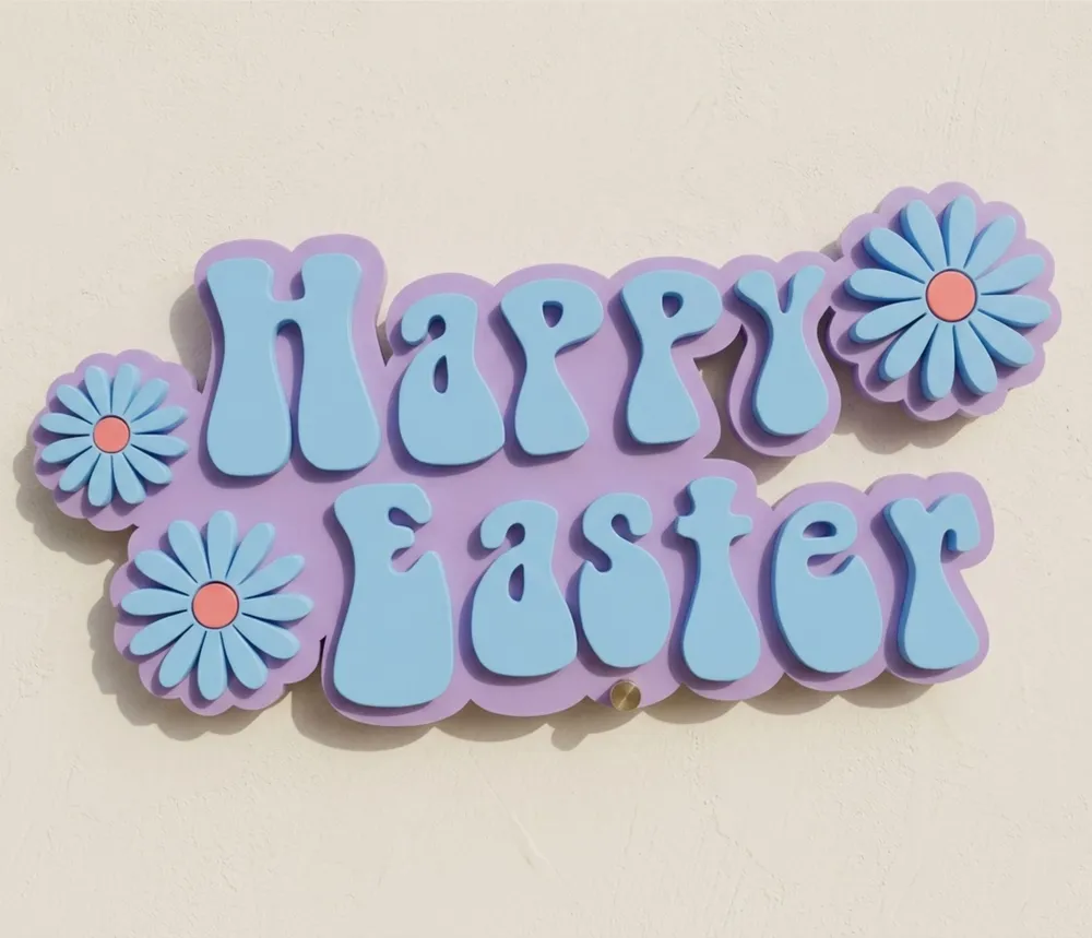 Happy Easter Wall Sign — DXF linework preview