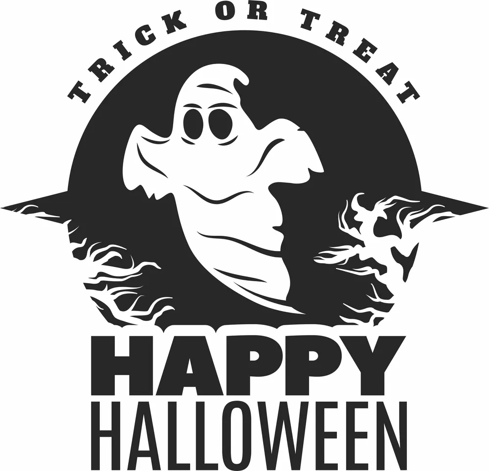 Happy Halloween Ghost Clipart — full DXF linework preview