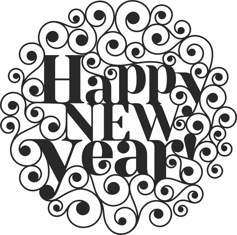 Happy New Year Sign — full DXF linework preview