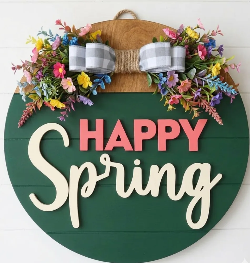 Happy Spring Sign — DXF linework preview
