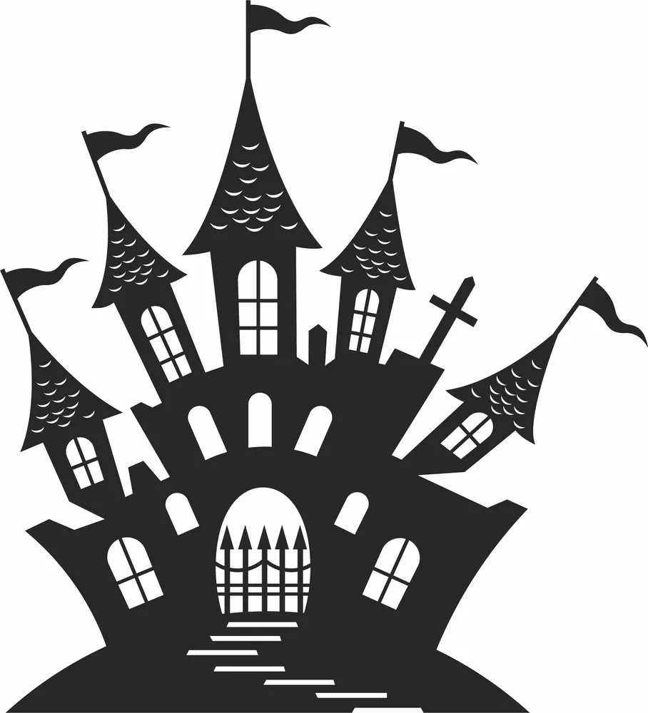 Haunted House Halloween Clipart — full DXF linework preview