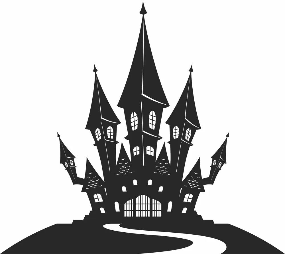 Haunted House Halloween Clipart — full DXF linework preview
