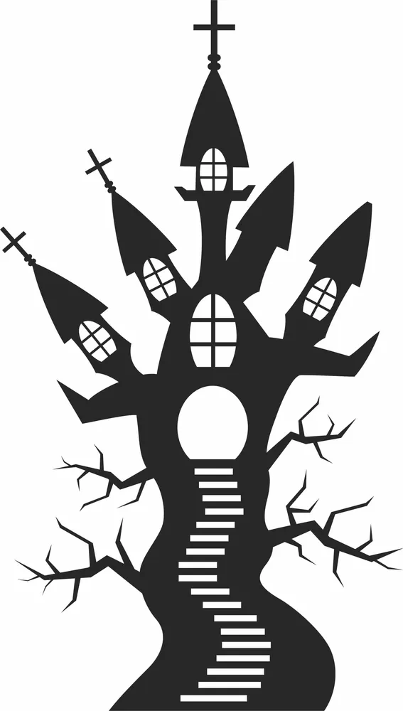 Haunted House Halloween Clipart — full DXF linework preview
