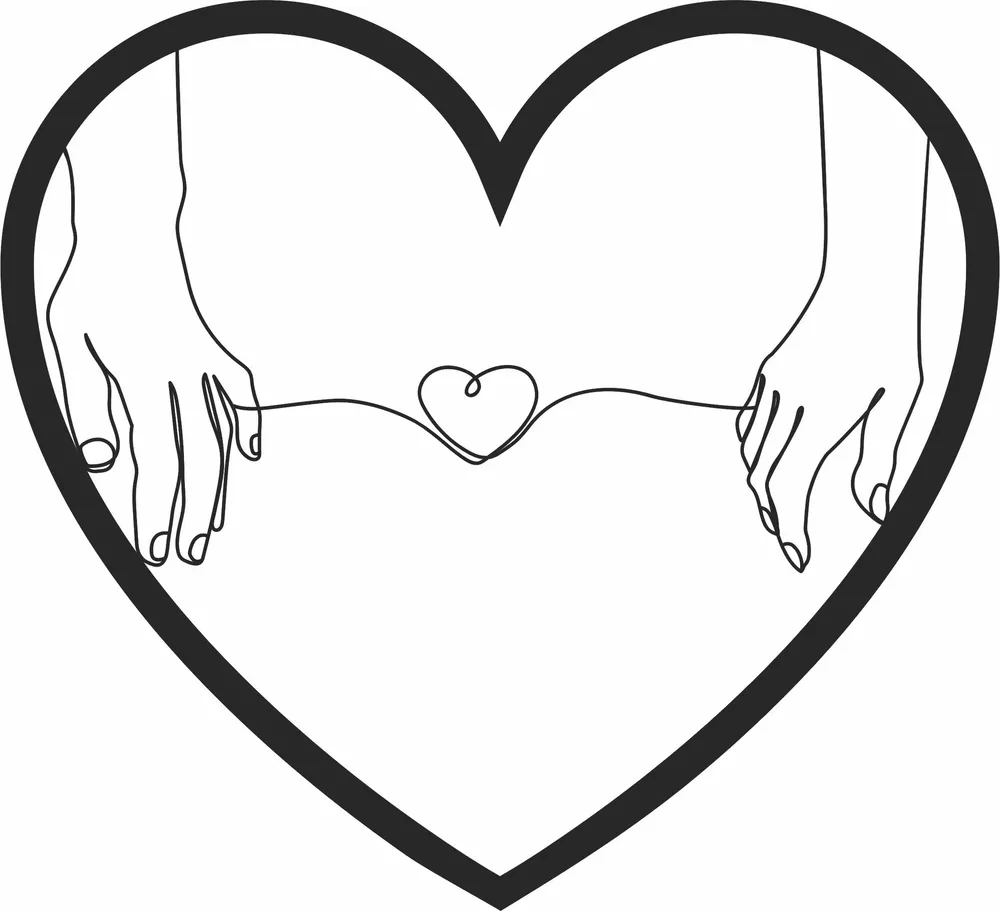 Heart Couple Hands Valentines Day Design — full DXF linework preview
