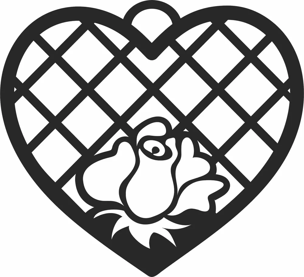 Heart Flower Valentines Day Ornament — full DXF linework preview