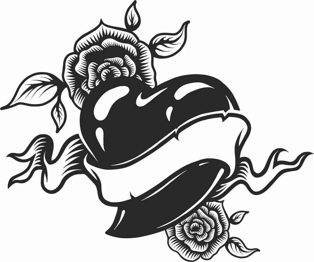Heart Flowers Clipart — DXF linework preview