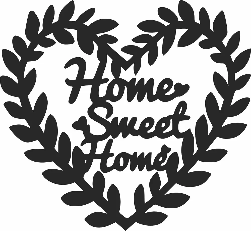 Heart Home Sweet Home Sign — full DXF linework preview